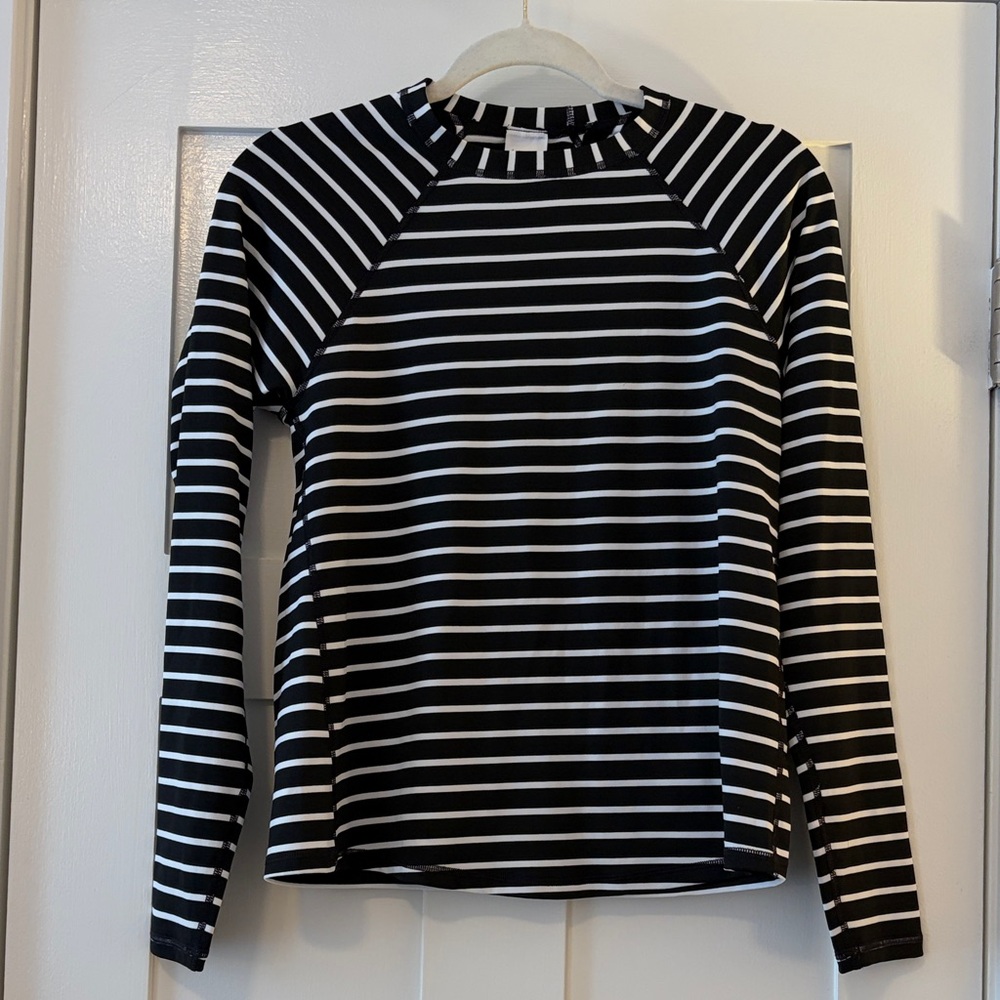 Kona Sol Black and White Striped Swim Shirt / Rash Guard
